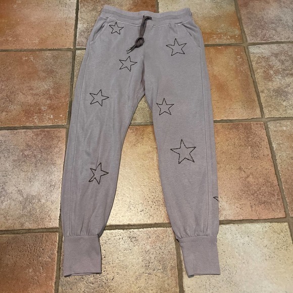 Sundry Pants - Sundry Light Gray Star-Embroidered Jogger Pants